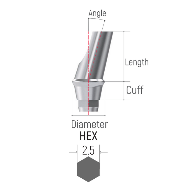 dental implant hex 15° and 25° angled abutment